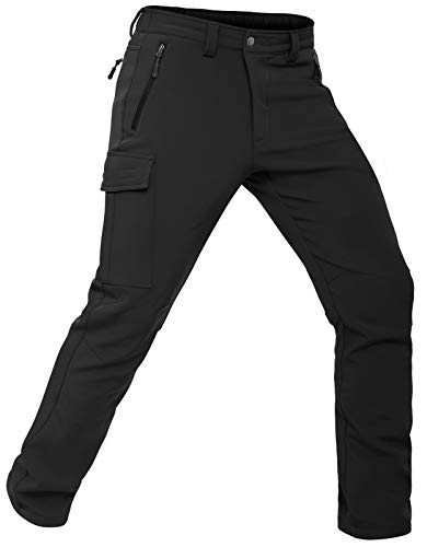 Vzteek Herren Wanderhose Thermo Softshellhose Wasserdicht Outdoorhose Winter Warm gefüttert Trekkinghose Winddichte Skihose 4wegestretch Schneehose, Fahrrad,Skifahren, Hundesport (Schwarz,XXL) von Vzteek