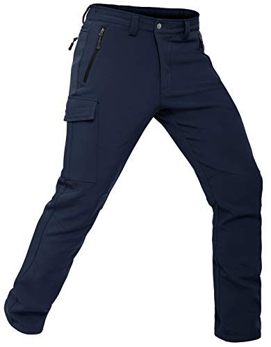 Vzteek Herren Wanderhose Thermo Softshellhose Wasserdicht Outdoorhose Winter Warm gefüttert Trekkinghose Winddichte Skihose 4wegestretch Schneehose, Fahrrad,Skifahren, Hundesport(Navy,XXL) von Vzteek