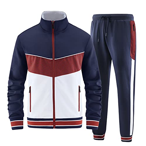 W JIANWANG Herren Casual Trainingsanzüge Langarm Jogginganzüge Sweatsuit Sets Track Jacken und Hosen 2-teiliges Outfit, Jw-085, Large von W JIANWANG