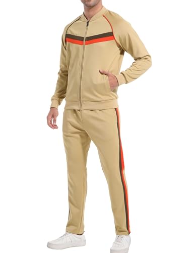 W JIANWANG Herren Jogginganzug Trainingsanzug Sportanzug Fußball Sporthose für Gym Tracksuit Atmungsaktiv Hausanzug Khaki JW-084-XXL von W JIANWANG