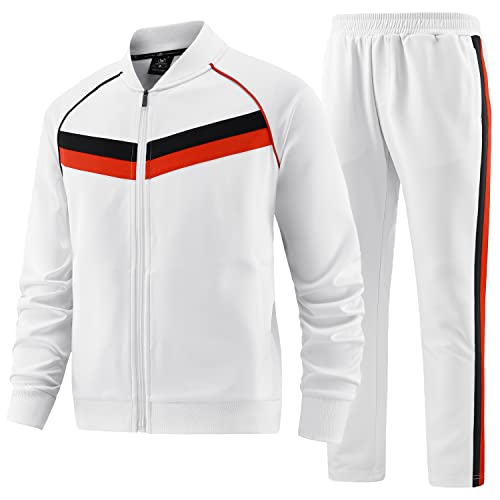 W JIANWANG Herren Jogginganzug Trainingsanzug Sportanzug Fußball Sporthose für Gym Tracksuit Atmungsaktiv Hausanzug Weiß JW-251-M von W JIANWANG