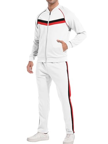 W JIANWANG Herren Jogginganzug Trainingsanzug Sportanzug Fußball Sporthose für Gym Tracksuit Atmungsaktiv Hausanzug Weiß JW-251-XXL von W JIANWANG