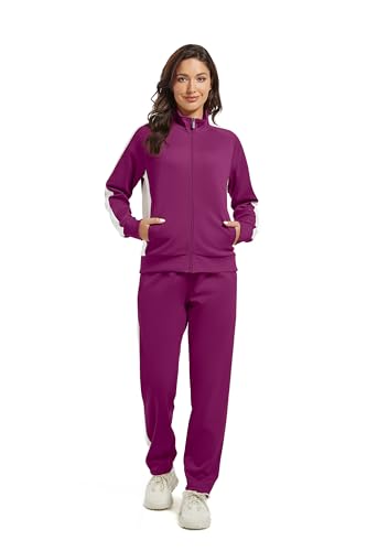 W JIANWANG Jogginganzug Damen Zweiteiliger Trainingsanzug Herbst Langarm Reißverschluss Outfits Sets Tracksuit JW-8003-M von W JIANWANG