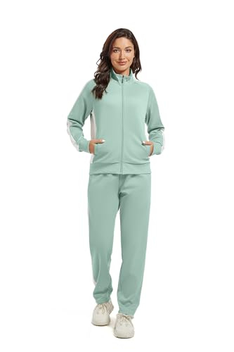 W JIANWANG Jogginganzug Damen Zweiteiliger Trainingsanzug Herbst Langarm Reißverschluss Outfits Sets Tracksuit JW-8004-XXL von W JIANWANG