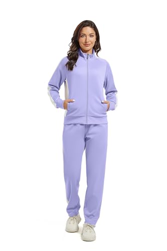 W JIANWANG Jogginganzug Damen Zweiteiliger Trainingsanzug Herbst Langarm Reißverschluss Outfits Sets Tracksuit JW-8005-XXL von W JIANWANG