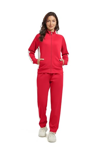 W JIANWANG Jogginganzug Damen Zweiteiliger Trainingsanzug Herbst Langarm Reißverschluss Outfits Sets Tracksuit JW-8006-L von W JIANWANG