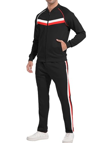 W JIANWANG Herren Jogginganzug Trainingsanzug Sportanzug Fußball Sporthose für Gym Tracksuit Atmungsaktiv Hausanzug Schwarz JW-254-L von W JIANWANG