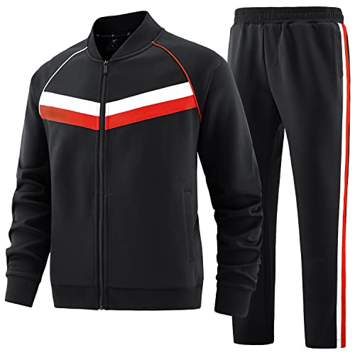 W JIANWANG Herren Jogginganzug Trainingsanzug Sportanzug Fußball Sporthose für Gym Tracksuit Atmungsaktiv Hausanzug Schwarz JW-254-XL von W JIANWANG