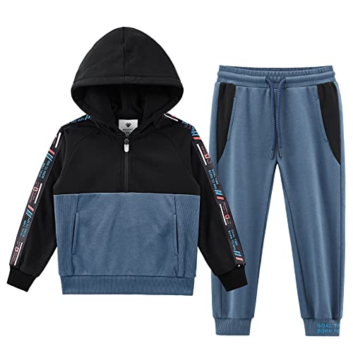 W JIANWANG Trainingsanzug Kinder Jungen Jogginganzug Sportanzug Hoodie Und Jogging Hose Tracksuit Sportbekleidung Set 2pcs Blau 032-5-6 von W JIANWANG