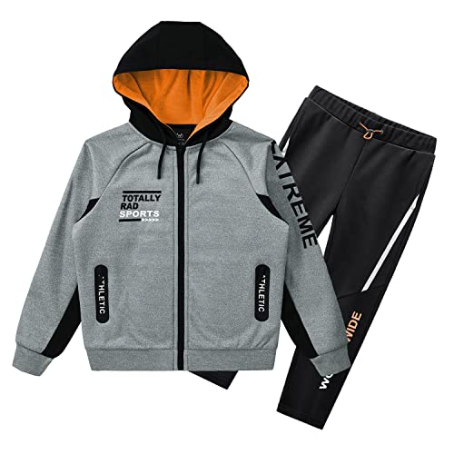 W JIANWANG Trainingsanzug Kinder Jungen Jogginganzug Sportanzug Jacke Mit Kupuze Und Jogginghose Tracksuit Sport Set 2pcs, Grau, DEJW133-2-3 von W JIANWANG