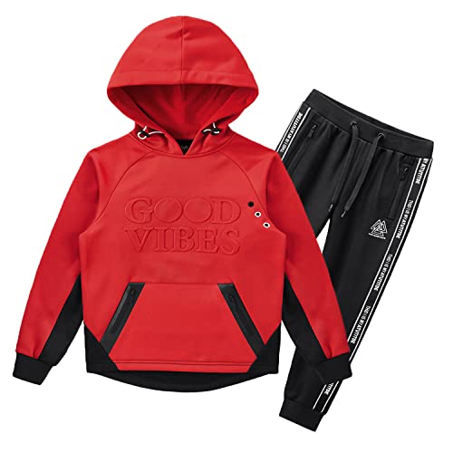 W JIANWANG Trainingsanzug Kinder Jungen Jogginganzug Sportanzug Jacke Mit Kupuze Und Jogginghose Tracksuit Sport Set 2pcs, Rot, DEJW139-2-3 von W JIANWANG