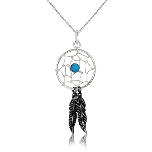 Withlovesilver Halskette mit Traumfänger-Anhänger, 925 Sterlingsilber, Türkis-Imitat, 41 cm Withlovesilver Halskette mit Traumfänger-Anhänger, 925 Sterlingsilber, Türkis-Imitat, 41 cm von W | S WITHLOVE SILVER