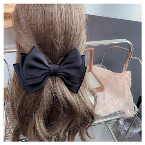 Band Haarschleifen schwarze Schleife Haarspangen Satin Haarspangen Clip große einfarbige Schleife Haarnadel französische Haarspange Haar Styling Zubehör Schmuck für Frauen Geschenke (Schwarz) von W WEILIRIAN