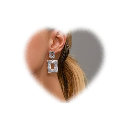 Boho-Kristall quadratische baumelnde Ohrringe für Frauen quadratische Strass-Ohrringe Silber hohle quadratische Ohrringe Statement-geometrische Ohrringe Schmuck für Mädchen Geschenke (Silber) von W WEILIRIAN