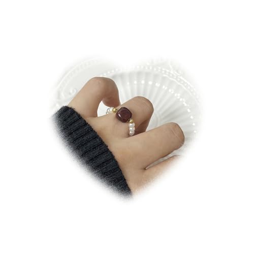 W WEILIRIAN Vintage Perlen Stretch Ring Perlen Stapelbarer Ring Roter Stein Stretch PerlenRing Schmuck für Frauen (Stil:D) von W WEILIRIAN