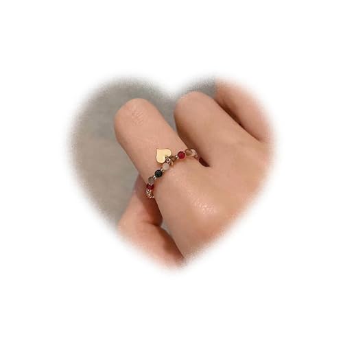 Boho Liebesherz Ring Kristallperlen Stretch Ring Perlen Stapelring Edelstein Perlen elastischer Fingerring Regenbogen Perlen elastischer Ring handgefertigter Stapelring Schmuck für Frauen(Stil B) von W WEILIRIAN