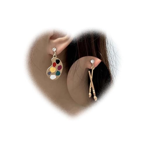 Boho Pinsel Tropfen Ohrringe Künstler Palette baumelnde Ohrringe für Frauen Zeichenbrett Ohrringe Statement Malerei Ohrringe goldene asymmetrische Ohrringe Schmuck für Mädchen Geschenke (Gold) von W WEILIRIAN
