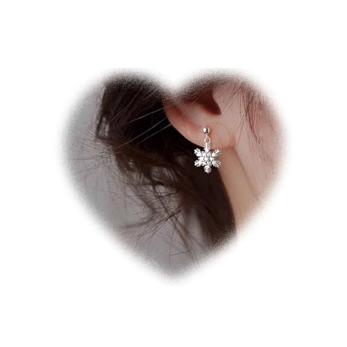 Boho Schneeflocken-Ohrringe Kristall-Schneeflocken-Ohrringe CZ-Schneeflocken Tropfenohrringe Silber Schneeflocken Ohrstecker glitzernde Ohrringe Schmuck für Frauen und Teenager Mädchen (Silber) von W WEILIRIAN