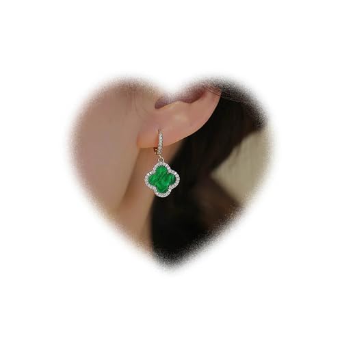 Boho Vier Blatt Klee Ohrringe - Grüne Kristall Dangle CZ Huggie Hoop Schmuck für Frauen und Mädchen Geschenke (Grün) von W WEILIRIAN