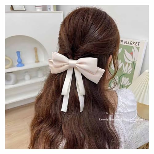 Seidige Satin Haar Bögen für Frauen Große beige Bogen Haar Clips Satin Haars Pangen Clip Große Einfarbige Haarknoten Haarnadel Französische Haars Pangen Pferdes Chwanz Zubehör Schmuck (Beige) von W WEILIRIAN