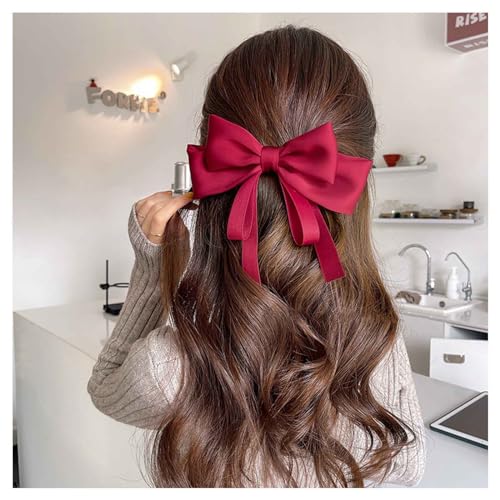 Seidige Satin Haar Bögen für Frauen Große beige Bogen Haar Clips Satin Haars Pangen Clip Große Einfarbige Haarknoten Haarnadel Französische Haars Pangen Pferdes Chwanz Zubehör Schmuck (Rot) von W WEILIRIAN