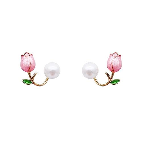 W WEILIRIAN Blumen Perlen Mantel Frauen Ohrringe Pink Blumen Nadeln Ohrringe Vintage Perlen Ohrringe Perlen umhüllt Ohrstecker Blumen vorne und hinten Ohrringe Schmuck Mädchen Geschenke von W WEILIRIAN