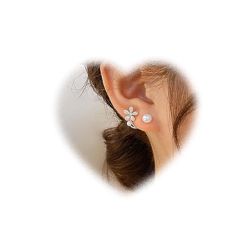 W WEILIRIAN Blumen Perlen Mantel Ohrringe Frauen Vintage Perlen Ohrringe Kristall Blumen Ohrringe Silber Perlen Ohrstecker Perlen vorne und hinten Ohrringe Schmuck Mädchen Geschenke… von W WEILIRIAN