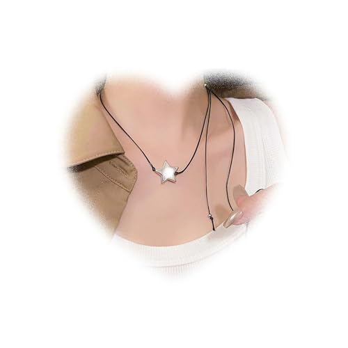 W WEILIRIAN Böhmischer Stern Anhänger Halskette Silber Stern Halskette Schwarze Leder Choker Halskette Schwarze Seil Kette Halskette Schmuck für Frauen und Mädchen Geschenke von W WEILIRIAN