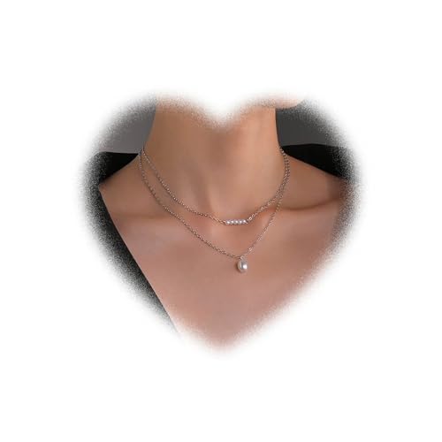 W WEILIRIAN Bohemian Layered Perle Halskette Kette Perlenanhänger Halskette Silber Perle Perle Halskette Perlenstreifen Halskette Schmuck Geschenk für Damen und Mädchen von W WEILIRIAN