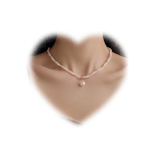 W WEILIRIAN Bohemian Perle Anhänger Halskette Twisted Pearl Kette Halskette Goldfarbene Perle Perlenkette Choker Perle Hochzeitskette Schmuck Geschenk für Frauen und Mädchen von W WEILIRIAN