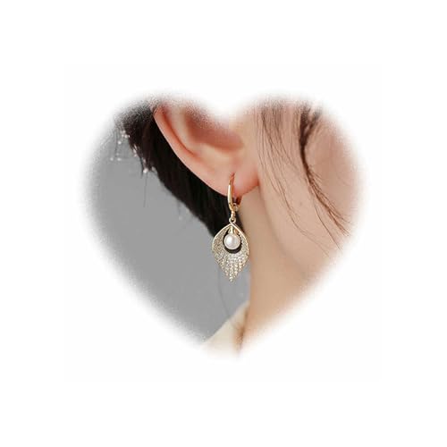 W WEILIRIAN Bohemian Perlen Ring Ohrringe Perlen Anhänger Ohrringe Gold Perlen Anhänger Kristall Blatt Ohrring Schmuck Geschenk für Damen und Mädchen von W WEILIRIAN