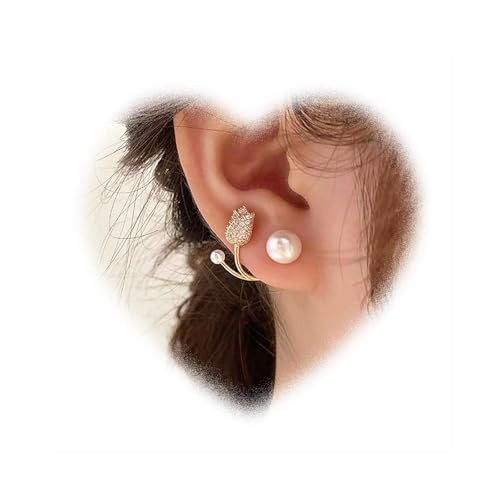 W WEILIRIAN Bohemian Blumenperle Jacke Ohrringe Vintage Perle Ohrringe Kristall Blumenohrringe Gold Perle Ohrringe Strass Tulpen Ohrringe Perle Vorderseite Ohrringe Schmuck for Frauen von W WEILIRIAN