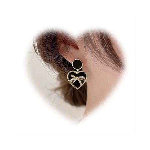 W WEILIRIAN Boho Kristall Herz Tropfen Hängelohrringe Liebe Herz Strass Schleife Ohrringe Schwarze runde Schmuck für Frauen (Schwarz) von W WEILIRIAN