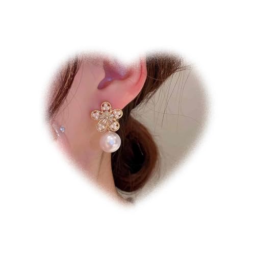 W WEILIRIAN Vintage Perlen Blumen Ohrringe Kristall Blumen Hängel Ohrringe Blumen Ohrringe Gold Perlen Tropfen Ohrringe Schmuck Frauen Teenager von W WEILIRIAN
