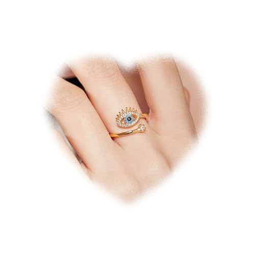 W WEILIRIAN Crystal Evil Eye Ring Eye Knöchel Ring Teufelsauge OffenerRing Retro Stapelring Handgefertigter verstellbarerRing Schmuck für Frauen Mädchen (Gold) von W WEILIRIAN