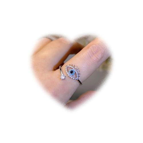 W WEILIRIAN Crystal Evil Eye Ring Eye Knöchel Ring Teufelsauge OffenerRing Retro Stapelring Handgefertigter verstellbarerRing Schmuck für Frauen Mädchen (Silber) von W WEILIRIAN