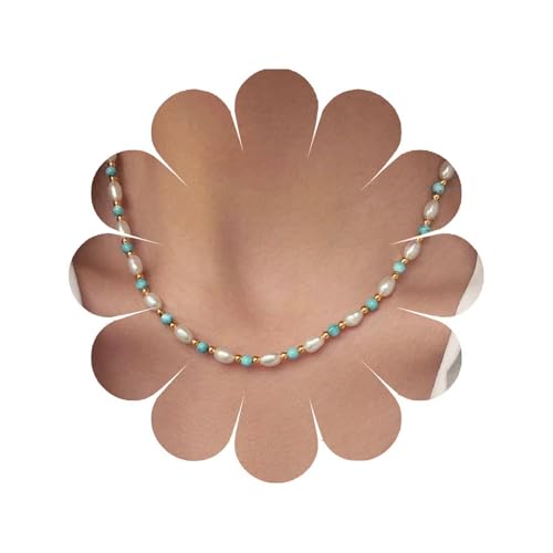 W WEILIRIAN Boheme Perlen Halskette Türkis Choker Halskette Perlen Perlen Halskette Kette Türkis Schlüsselkelenkette Halskette Schmuck für Frauen von W WEILIRIAN