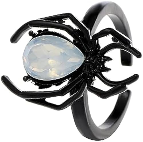 W WEILIRIAN Gothic Opal Spider Ring Spinnen Knöchel Ring Silber Spinne Stapel Ring Cooler Finger Ring Spider Open Ring Halloween Verstellbarer Ring Hip Hop Ring Schmuck für Frauen und Mädchen(Schwarz) von W WEILIRIAN