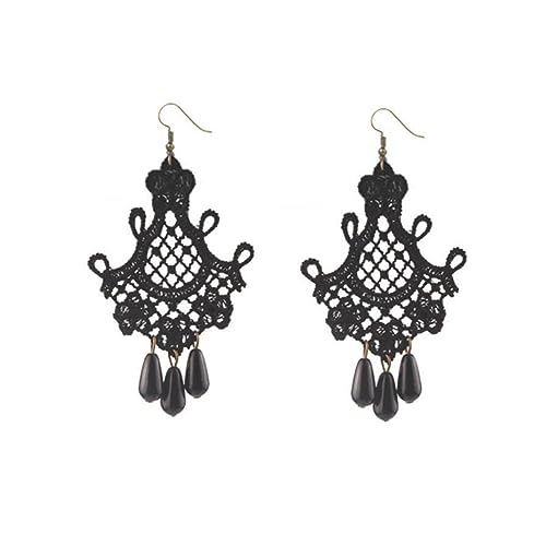 W WEILIRIAN Gothic Schwarze Spitze Ohrringe Teardrop Kristall Ohrringe Hohl Spitze Ohrringe Schwarze Tropfen Ohrringe Cosplay Party Halloween Ohrringe für Frauen und Mädchen Geschenke von W WEILIRIAN