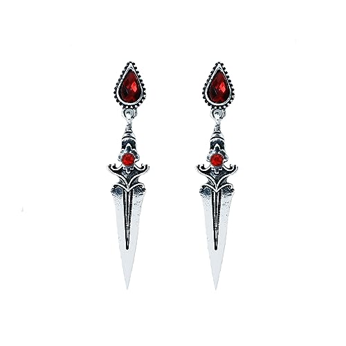 W WEILIRIAN Gothic Schwert Ohrringe für Frauen - Teardrop Rubin Ohrstecker, Silber Dolch Design - Halloween Cosplay Party Schmuck für Mädchen Geschenke von W WEILIRIAN