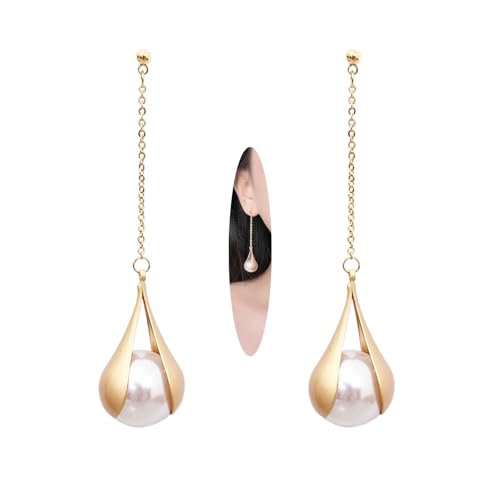 W WEILIRIAN Lange Perlen Anhänger Ohrringe Vintage Tränentropfen Ohrringe Gold Perlen AnhängerOhrringe Perlen KetteOhrringe Schmuck Geschenke für Damen und Mädchen von W WEILIRIAN