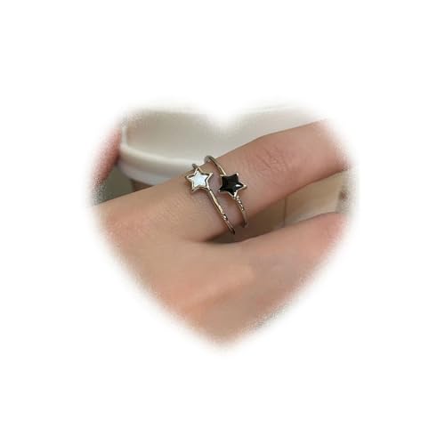 W WEILIRIAN Layered Star Ring für Teenager Mädchen Silber Star Knuckle Ring zierlicher Stapel Ring Glücksfinger Ring Verstellbarer offener Ring Schmuck für Frauen Geschenke von W WEILIRIAN