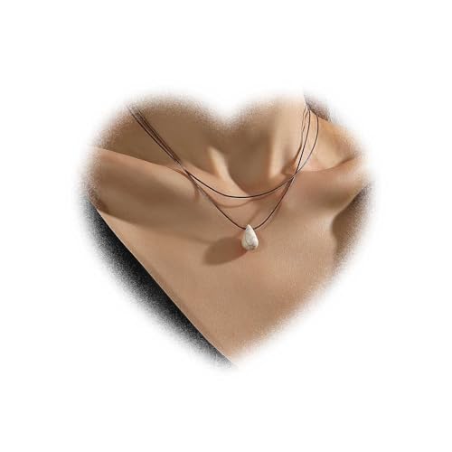 W WEILIRIAN Layered Teardrop Stein Halskette Teardrop Anhänger Halskette Choker Braun Seil Kette Halskette wasserdichte Seil Halskette Schmuck für Frauen und Mädchen Geschenke von W WEILIRIAN