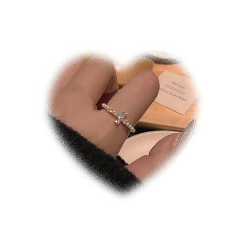 W WEILIRIAN Perle Kreuz Ring Kristall Knöchelring Zircon Kreuz Stapelfingerring Handgemachte offene Ringe Vintage VerstellbareRinge Schmuck Geschenke für Damen und Mädchen von W WEILIRIAN
