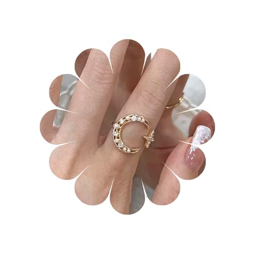 W WEILIRIAN Perle Mond Ring Kristall Mond Knöchel Ring Zircon Cross Stacked FingerRing Schmuck Geschenk für Damen und Mädchen von W WEILIRIAN