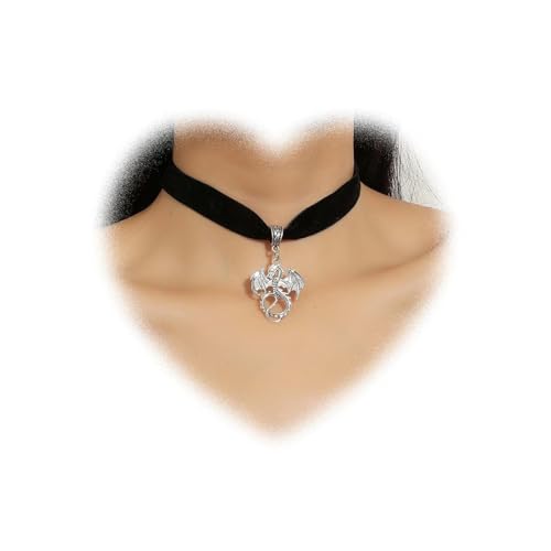 W WEILIRIAN Punk Samt Choker Halskette Drachen Anhänger Halskette Schwarz Samt Halskette Kurze Drachen Halskette Wildleder Cord Halskette Tier Halskette Choker Schmuck für Frauen und Mädchen Geschenke von W WEILIRIAN