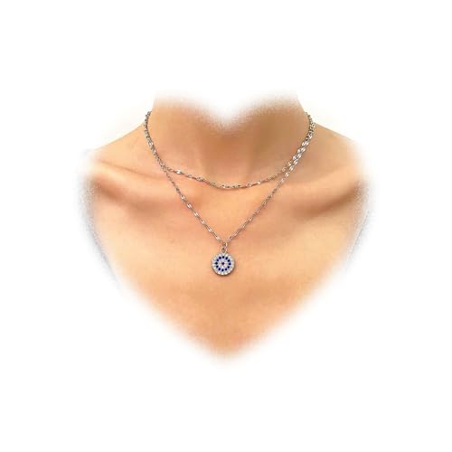 W WEILIRIAN Sapphire Evil Eye Halskette/Green Emerald Devil Eye Halskette Saphir Auge Anhänger Halskette Layered Spitze Kette Halskette Schmuck Geschenk für Damen und Mädchen von W WEILIRIAN