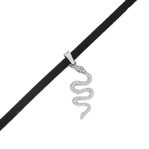 W WEILIRIAN Schwarze Samt-Halskette für Damen Kristallschlangen-Anhänger-Halskette Punk Wildleder-Kordel kette Strass schlangen-Choker-Halskette Schmuck für Teenager Mädchen Cosplay Party-Geschenke von W WEILIRIAN