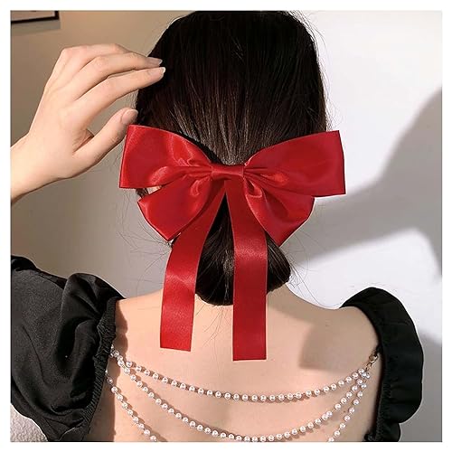 W WEILIRIAN Seide Satin Haar Bögen Lange Rot Bogen Haarspangen Satin Haar Barretten Clip Französische Haar Barrette Scrunchies Pferdeschwanz Zubehör Schmuck für Frauen Mädchen Geschenke (Rot) von W WEILIRIAN