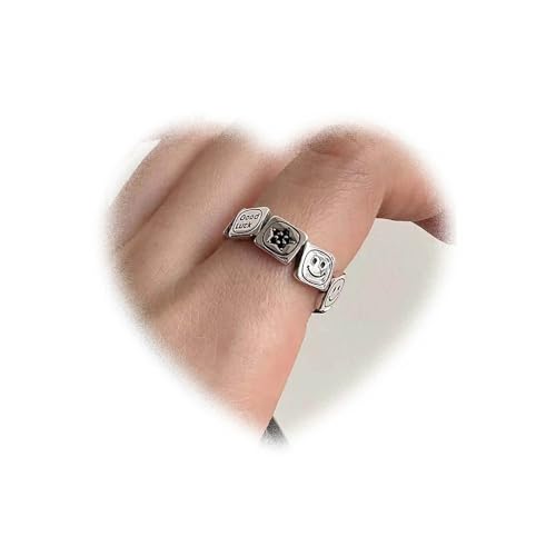 W WEILIRIAN Vintage 3D Smile Ring Silber Smile Knöchel Ring Sterne Offener Fingerring Stapelring Verstellbarer SmileRing Schmuck für Damen und Mädchen von W WEILIRIAN